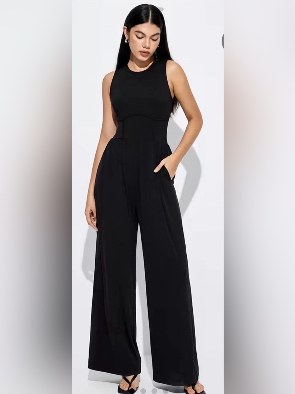 Cider Black Sleeveless Wide-Leg Jumpsuit